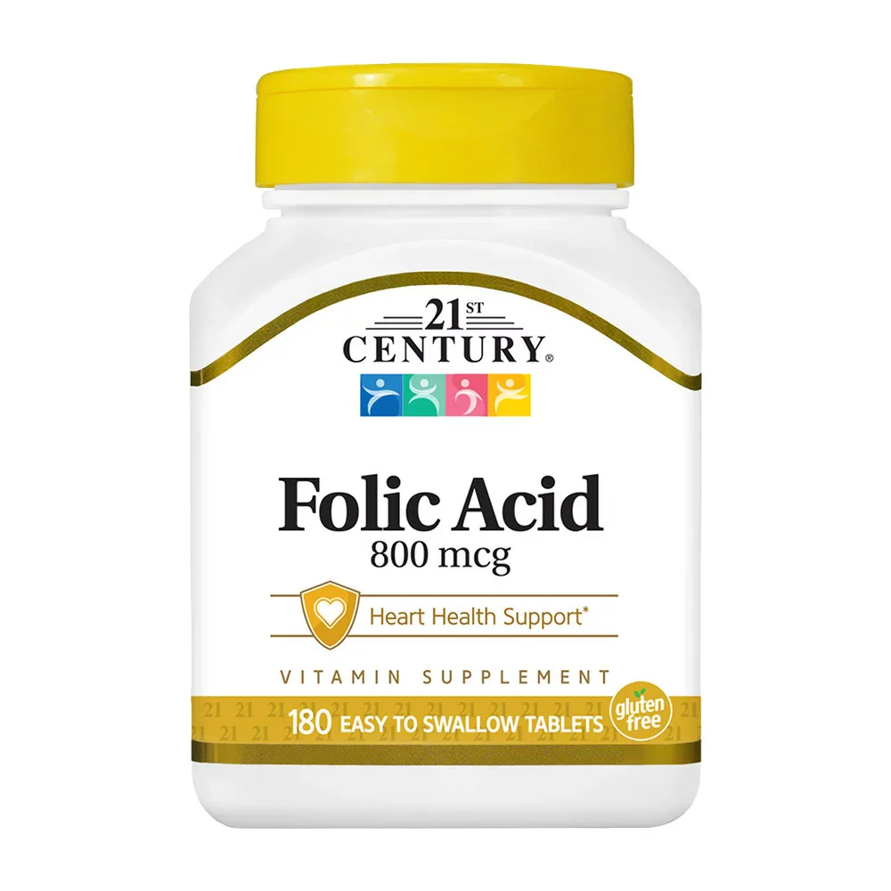 21st Century Folic Acid 800 mcg – Heart Health Support, 180 Easy-to-Swallow Tablets