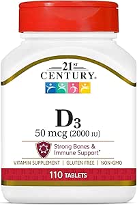 21st Century Vitamin D3 – Bone, Teeth & Immune Support (25 mcg / 50 mcg / 125 mcg), 100–110 Tablets