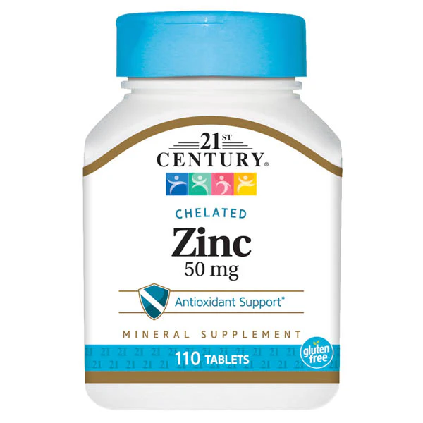 21st Century Zinc 50 mg (Chelated) – Immune & Antioxidant Support, 110 Tablets