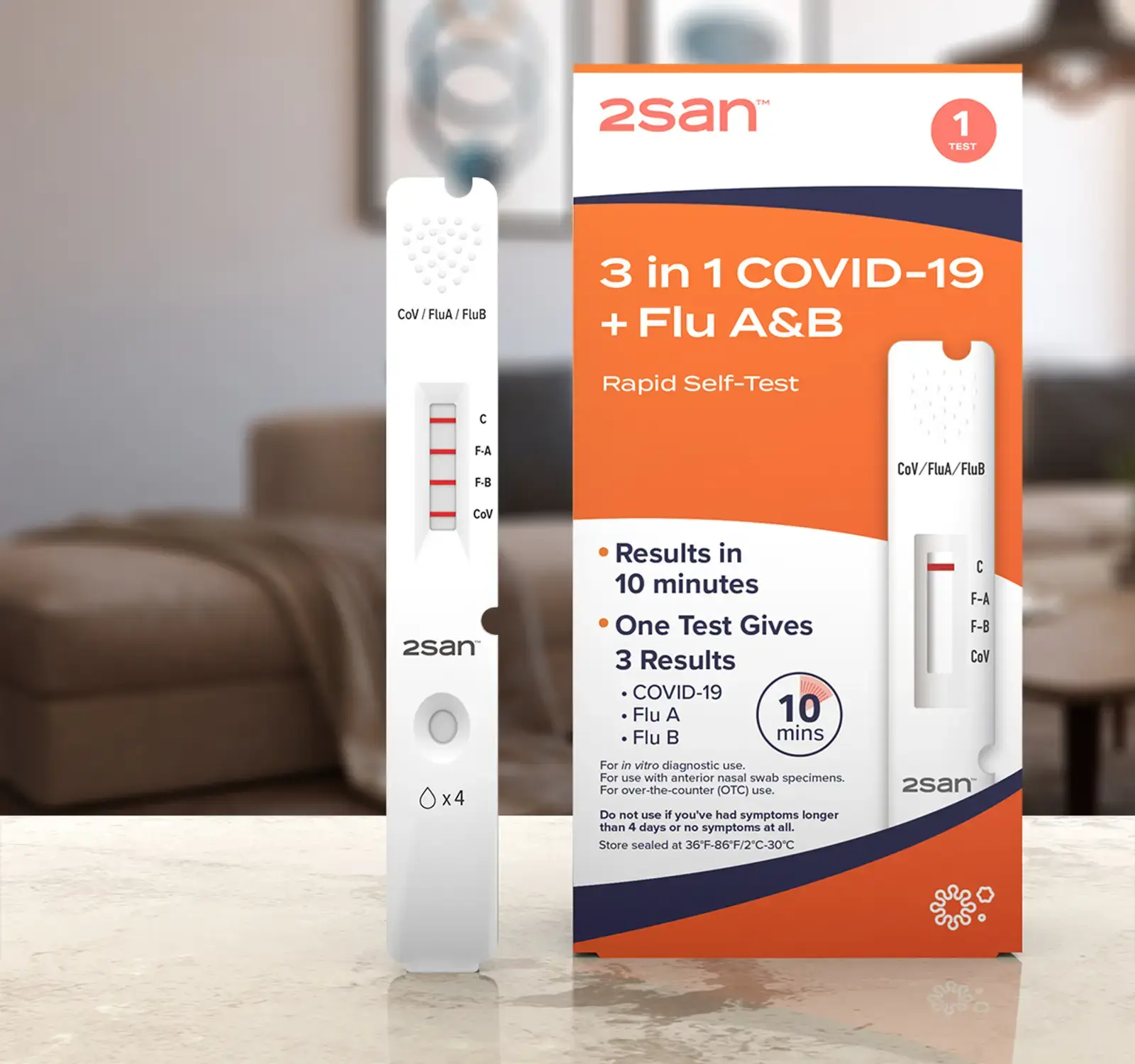 2San® 3-in-1 COVID-19 + Flu A&B Rapid Self-Test – 1 Test