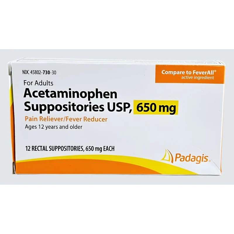 Acetaminophen Suppositories USP 650 mg – 12 Rectal Suppositories