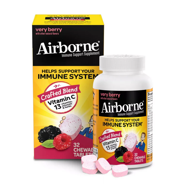 Airborne Original Blast Vitamin C 32 Chewable Tablets – Immune Support (Citrus / Very Berry) - Image 2