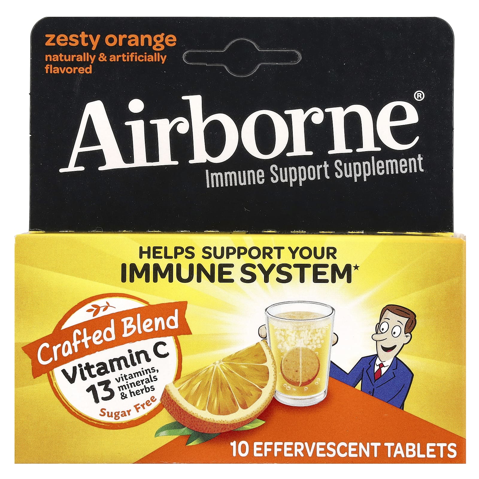 Airborne Zesty – Immune Support Effervescent Tablets (Zesty Orange / Very Berry), 10 Tablets
