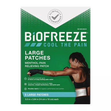 Biofreeze Menthol Pain Relieving Patches – 5 Large Patches (5.5 in x 3.94 in Each)