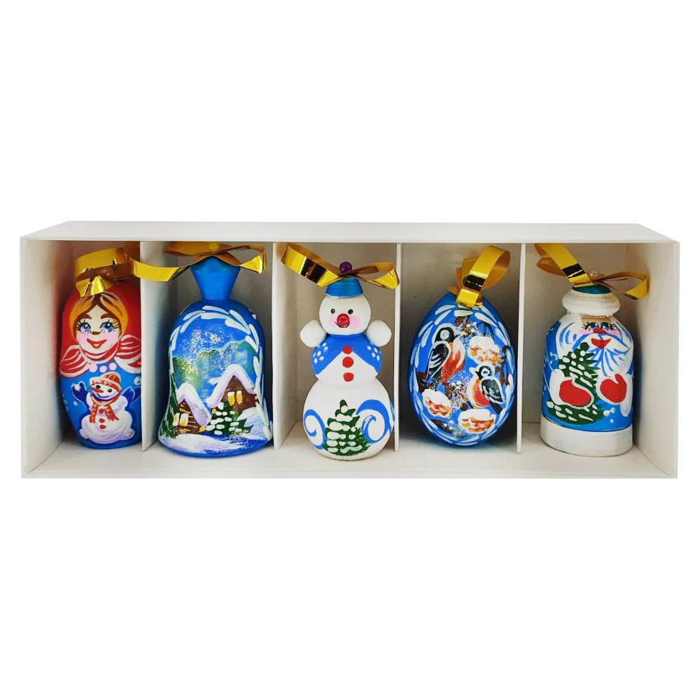 Christmas Tree Decoration. Set of Wooden Toys