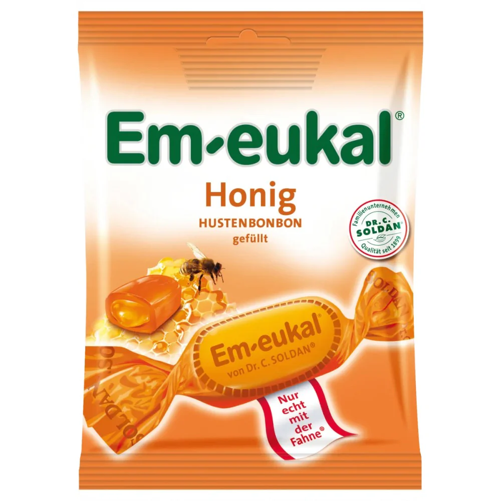 Em-eukal Honey Filled Bonbons (Zuckerhaltig) 75 g | Honey Throat Candy for Hals & Stimme