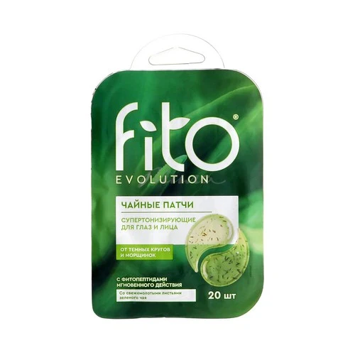 Fito Evolution Super Toning Tea Eye & Face Patches, 20 pcs Green Tea Hydrogel Patches for Dark Circles, Puffiness & Skin Smoothing