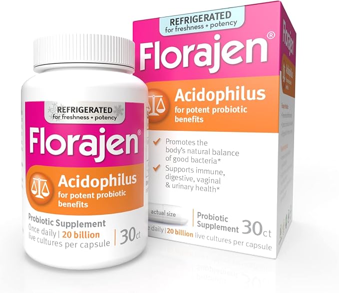 FlorajenĀ® Acidophilus Probiotic ā 20 Billion Live Cultures per Capsule, 30 Capsules