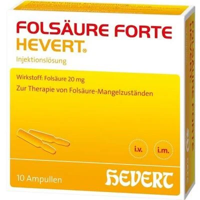 Folic Acid Forte Hevert Ampoules 20 mg, 10 Ampoules × 2 ml  High-Dose Folic Acid Injection Solution for Folic Acid Deficiency