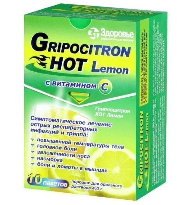 Gripocitron Hot Lemon – Cold & Flu Relief Drink Sachets, 10 ct
