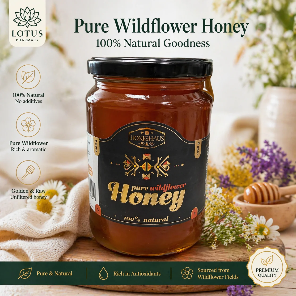 Honinghaus 100% Natural Honey in Glass Jar, 1000 g - Image 3