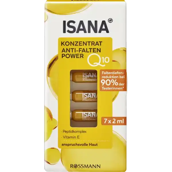 Isana Q10 Anti-Wrinkle Concentrate, 7 × 2 ml Coenzyme Q10 Facial Ampoules for Smoother & Firmer-Looking Skin