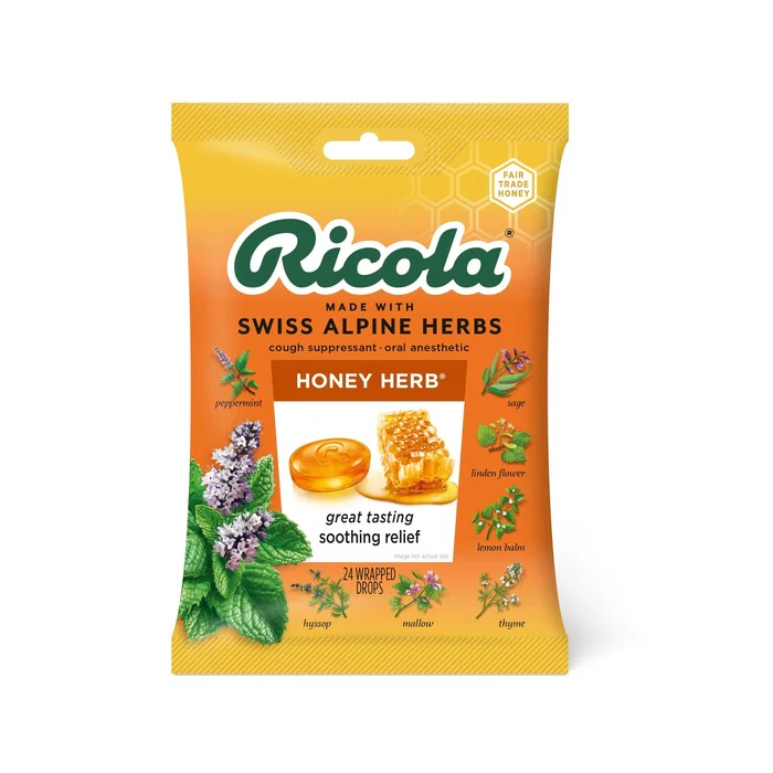 Ricola Honey Herb Cough Suppressant & Oral Anesthetic 24 Wrapped Drops