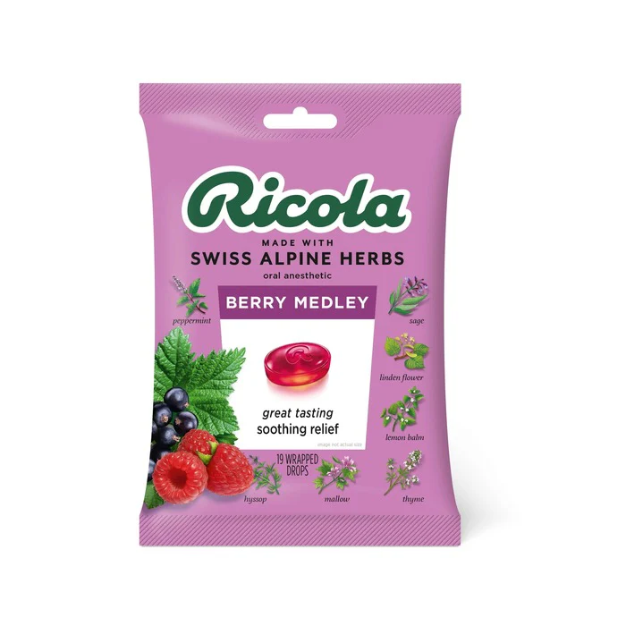 Ricola Swiss Alpine Herbs Berry Medley Oral Anesthetic 19 Wrapped Drops