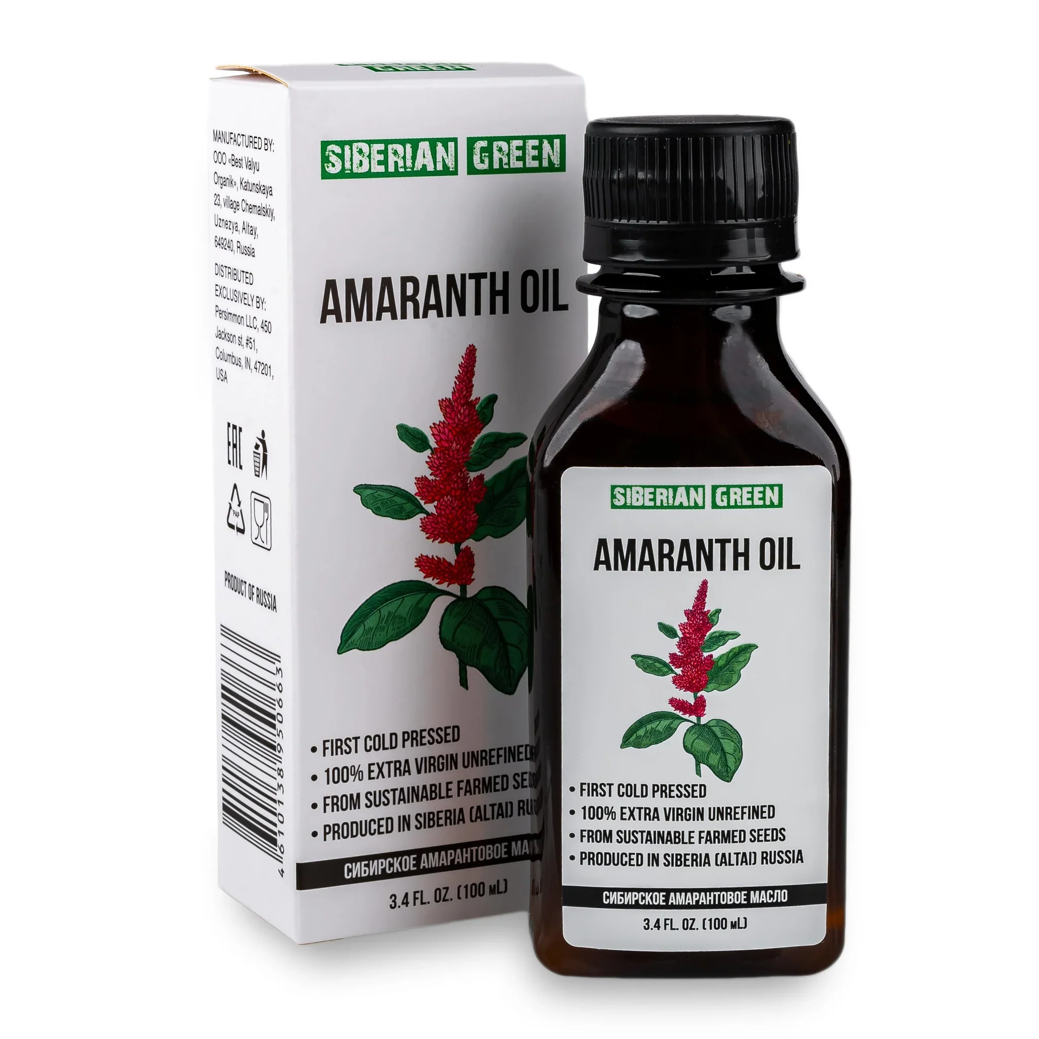 Siberian Amaranth Oil Extra Virgin Cold Pressed, 100 ml  Premium Cold-Pressed Amaranth Oil with Natural Squalene