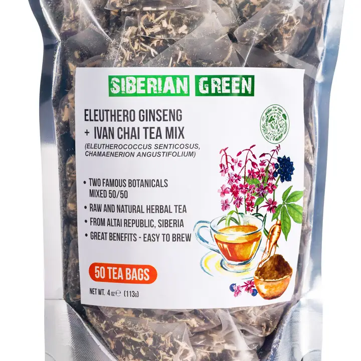 Siberian Green Eleuthero Root & Rosebay Ivan Tea Mix – 50 Tea Bags - Image 2