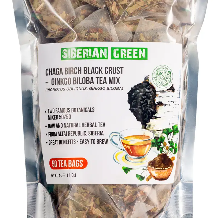 Siberian Green Ginkgo Biloba Tea with Chaga – 50 Tea Bags - Image 2