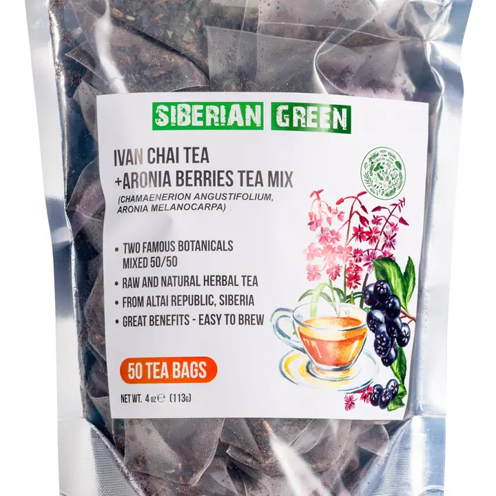 Siberian Green Ivan Chai and Aronia Berry Tea - 50 Herbal Tea Bags - Image 2