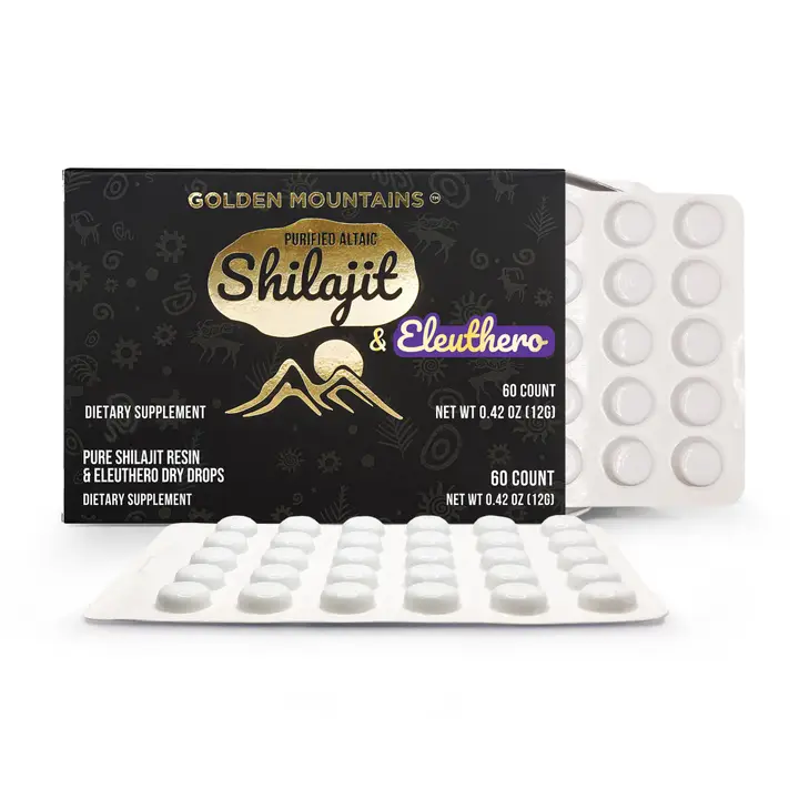 Siberian Green Shilajit Dry Drops with Eleuthero Extract Altai Golden Mountains, 60 x 200 mg
