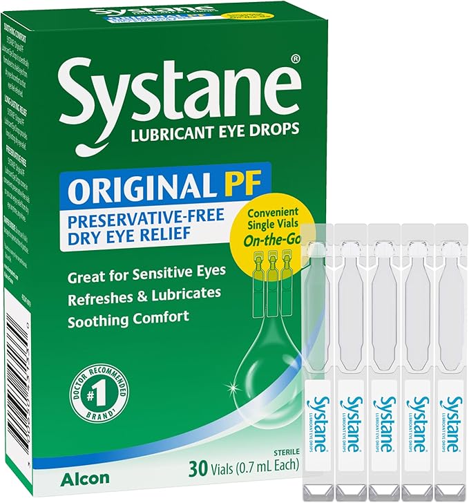 Systane Original Preservative-Free Lubricant Eye Drops – 30 Single-Use Vials (0.7 mL Each)