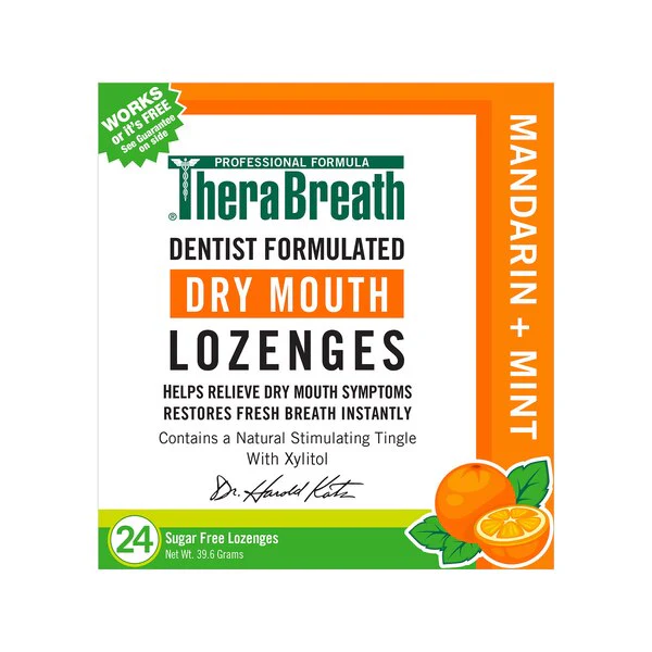 TheraBreath Dry Mouth Lozenges Mandarin + Mint – 24 Sugar-Free Lozenges
