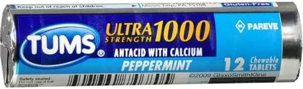 Tums® Ultra Strength 1000 Antacid Tablets – Peppermint, 12 Chewable Tablets