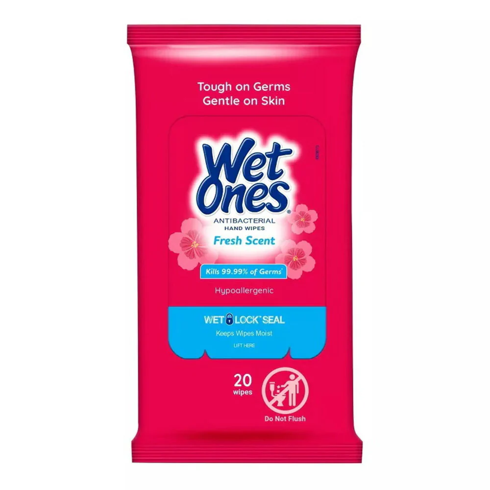 Wet Ones Antibacterial Hand Wipes – Fresh Scent / Tropical Splash, 20 Wipes